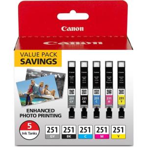 imageCanon CLI251 Genuine 5 Color Value Pack Compatible with MG7520 MG5620 and MG6620 PrintersPack