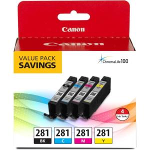 imageCanon CLI281 Black Cyan Magenta and Yellow 4 Ink Pack Compatible to TR8520 TR8620 Series TS9120 and TS6210 Printers