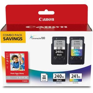 imageCanon PG240 XL  CL241 XL Genuine Ink Value Pack 2 Cartridges with 50Sheet Photo Paper Compatible with MG21203120412022203220422035203620 MX372392432452472512522532 TS51201 Pack