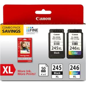 imageCanon PG245 XL  CL246 XL Genuine Ink Value Pack 2 Cartridges with 50Sheet Photo Paper Compatible with iP2820 MG242029242920302025222525 MX492 TS3120302302a202202a45203320Ink and Paper